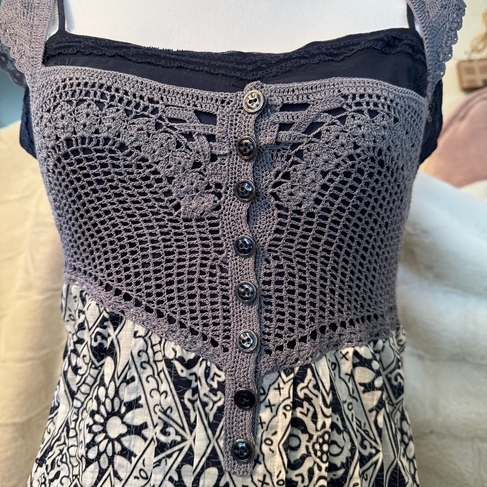 Free People 2 piece Sundress Silk Slip. Crochet top and back. Size 8. Blue Lace - Picture 3 of 14